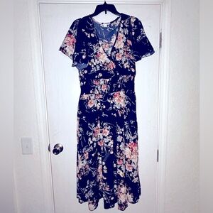 Navy Blue floral v neck dress XL Plus